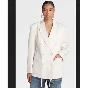KBB by Kahlana Womens Cream Double Breasted Structured Blazer Jacket Size M NWT
